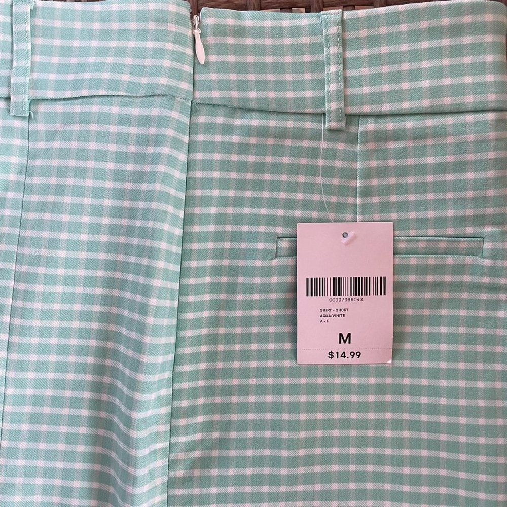 Mint Green, White Checkered Print Mini Skirt - Picture 6 of 6